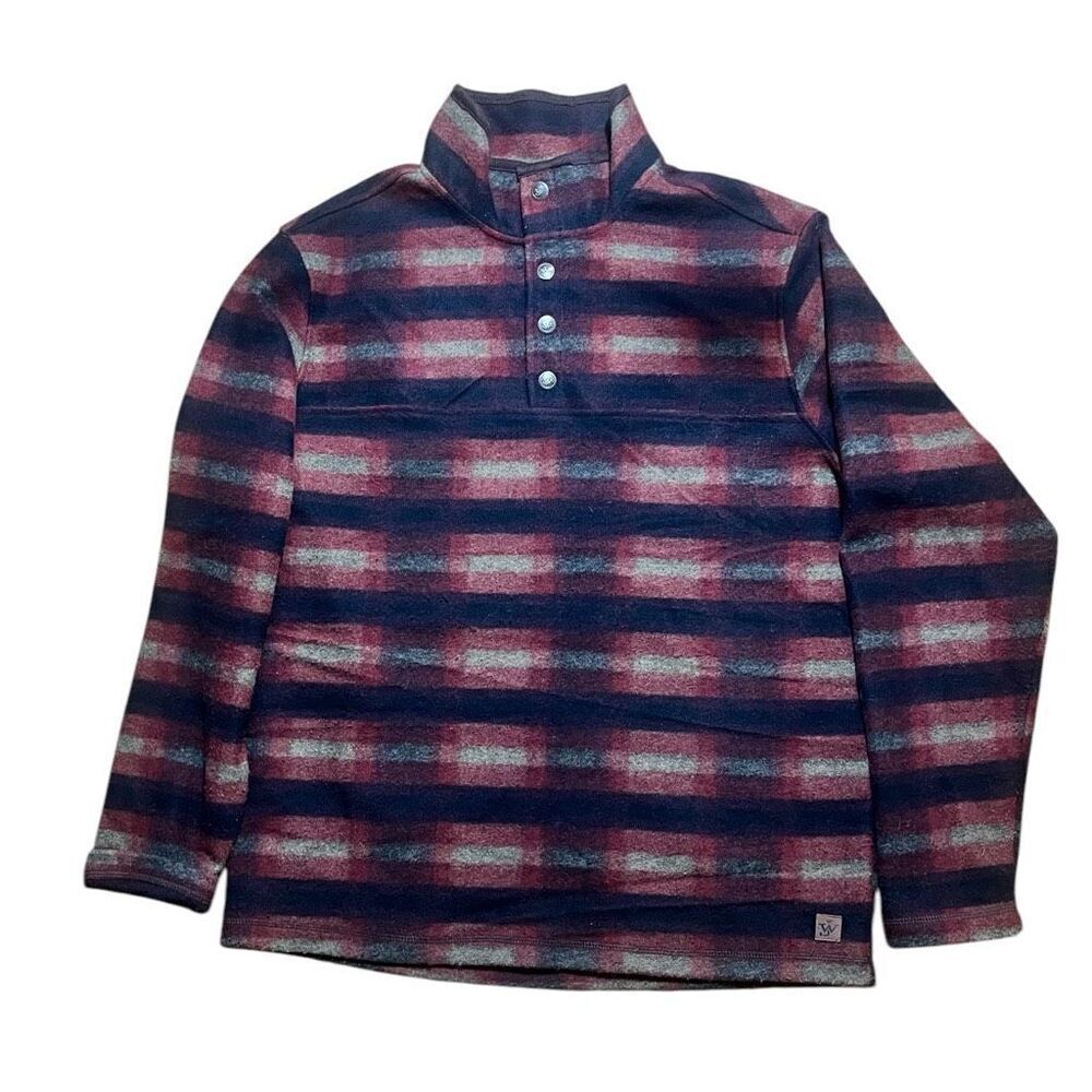 John Wayne Fleece Plaid Henley Style Long  Sleeve Sz M Hiking, Outdoor , Western